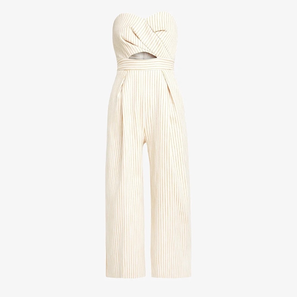 Topshop Cream Striped Strapless Jumpsuit